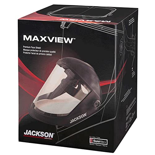 Jackson Safety 14200, MAXVIEW Face Shield with 370 Speed Dial Ratcheting Headgear, Clear, Uncoated, Black,