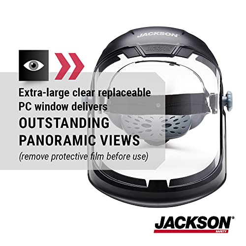 Jackson Safety 14200, MAXVIEW Face Shield with 370 Speed Dial Ratcheting Headgear, Clear, Uncoated, Black,