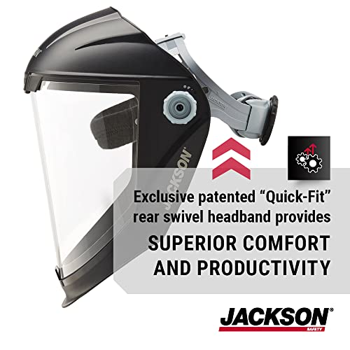 Jackson Safety 14200, MAXVIEW Face Shield with 370 Speed Dial Ratcheting Headgear, Clear, Uncoated, Black,