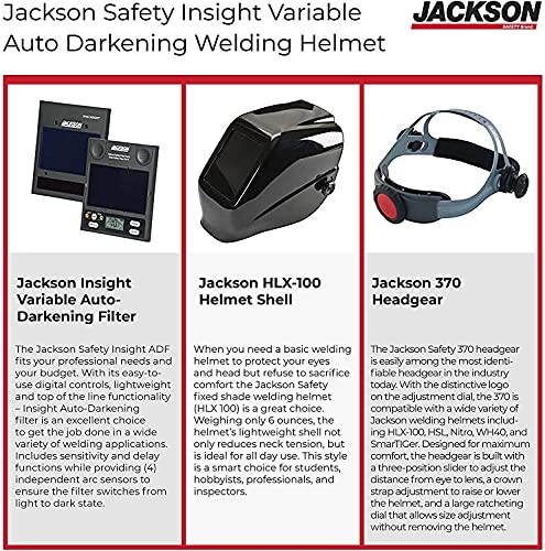 Jackson Safety Insight Auto Darkening Welding Helmet, Digital Variable Auto Darkening Filter and HLX100 Shell, Universal Size Black