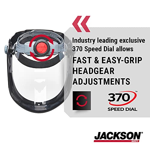 Jackson Safety 14200, MAXVIEW Face Shield with 370 Speed Dial Ratcheting Headgear, Clear, Uncoated, Black,