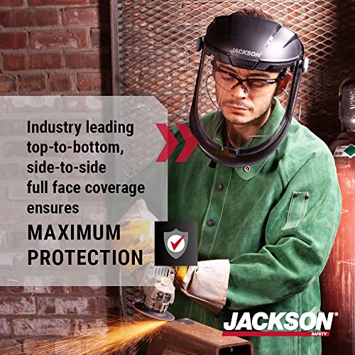 Jackson Safety 14200, MAXVIEW Face Shield with 370 Speed Dial Ratcheting Headgear, Clear, Uncoated, Black,
