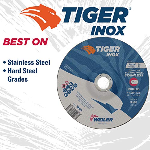 Weiler 58107, 7" x .060" x 7/8", Tiger INOX Type 27 Cut Off Wheel, INOX60S, (Pack of 25)