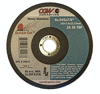 CGW 35517, Metal Cut Off Wheel, 6" X .045" X 7/8", Pack of (25)