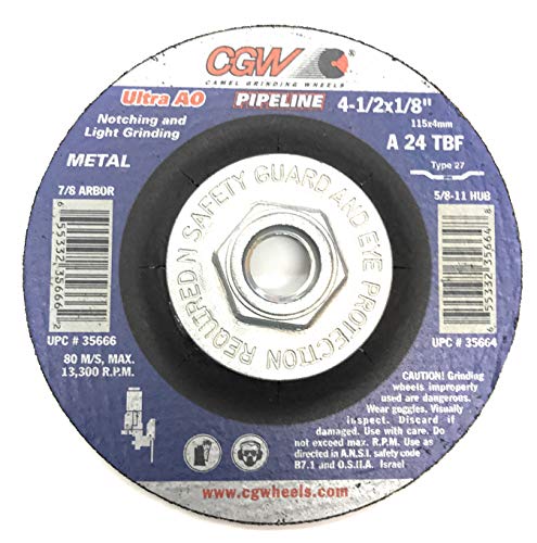 CGW 35664, 4.5" X 1/8" X 5/8-11 Grinding Wheel, Pack of (10)