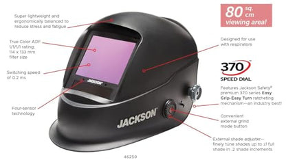 Jackson Safety TRANSLIGHT 555 + Premium Auto Darkening Helmet, Digital Control, 3.86" x 3.23" Viewing Area, 46250