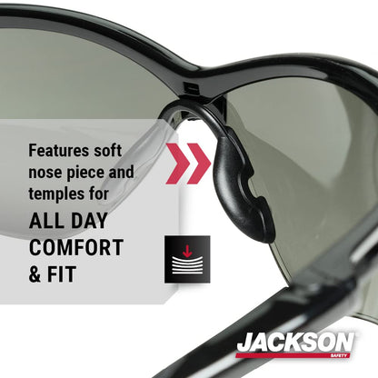 Jackson Safety 50006, SG Black Frame, Grey Lens, Safety Glasses,  Pack of (12)