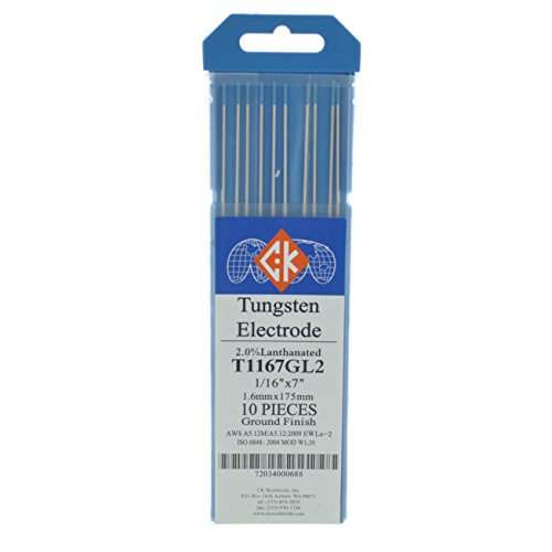 CK T1167GL2 2% Lanthanated Tungsten Electrode 1/16" X 7", 10 pack