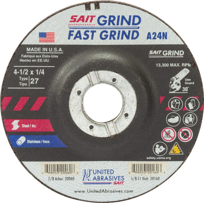 Sait 20060, 4.5" X 1/4" X 7/8" Fast Grinding Wheels, Pack of (25)