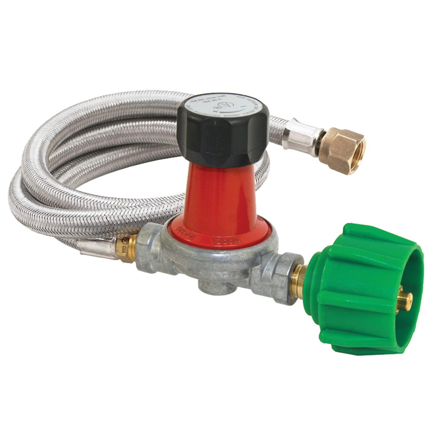 Bayou Classic M5HPR-30 48-in Stainless Braided LPG Hose w/ 0-30-psi Adjustable High-Pressure Regulator