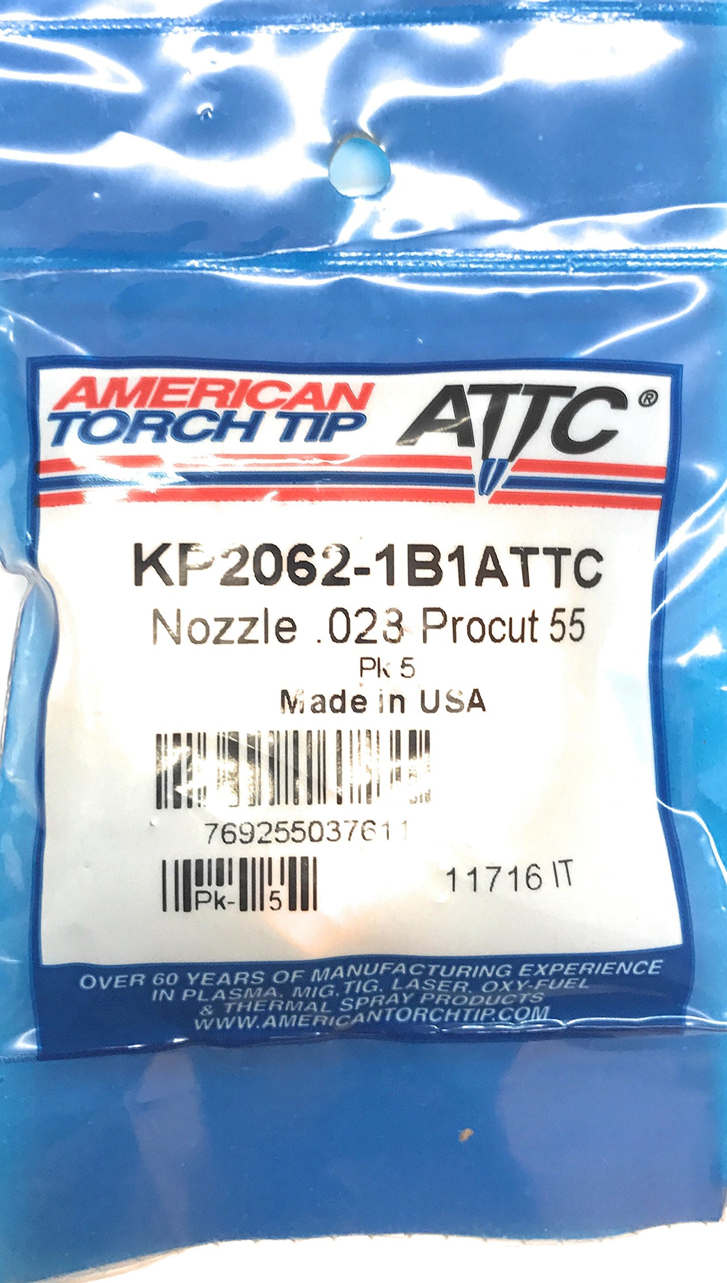 American Torch Tip KP2062-1B1ATTC, Lincoln Style PCT-20 Nozzle .028 in (.7 mm), Pack of (5)