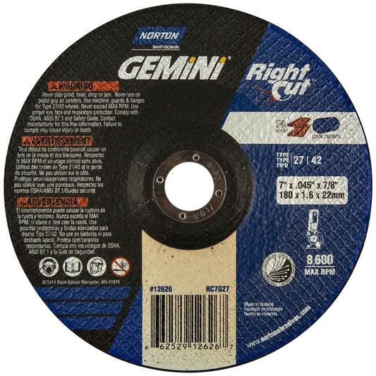 Norton 12626, 7" x 1/16" x 7/8" Metal Cut Off Type 27, Pack of (20)
