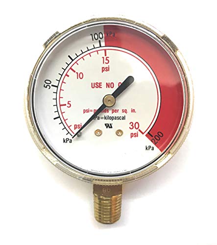 Harris 2-1/2" x 1/4" NPT Bottom Mount Gauge - Polished Brass Case - 1 Each (0-30 PSI Red Line)