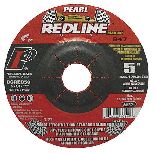 Pearl DCRED50, Redline 5" x 1/4" x 7/8" Depressed Center Grinding Wheel, Pack of 25