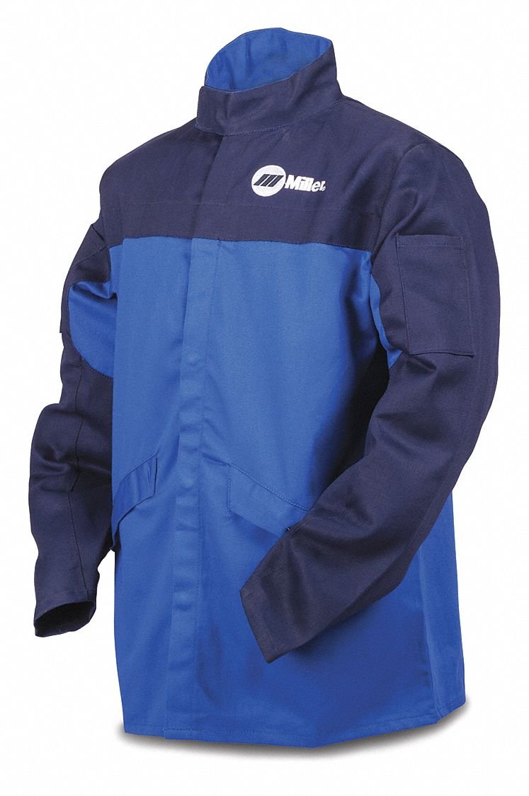 Miller 258098, Royal/Navy 100% Cotton INDURA Welding Jacket, Size: Large, 30" Length