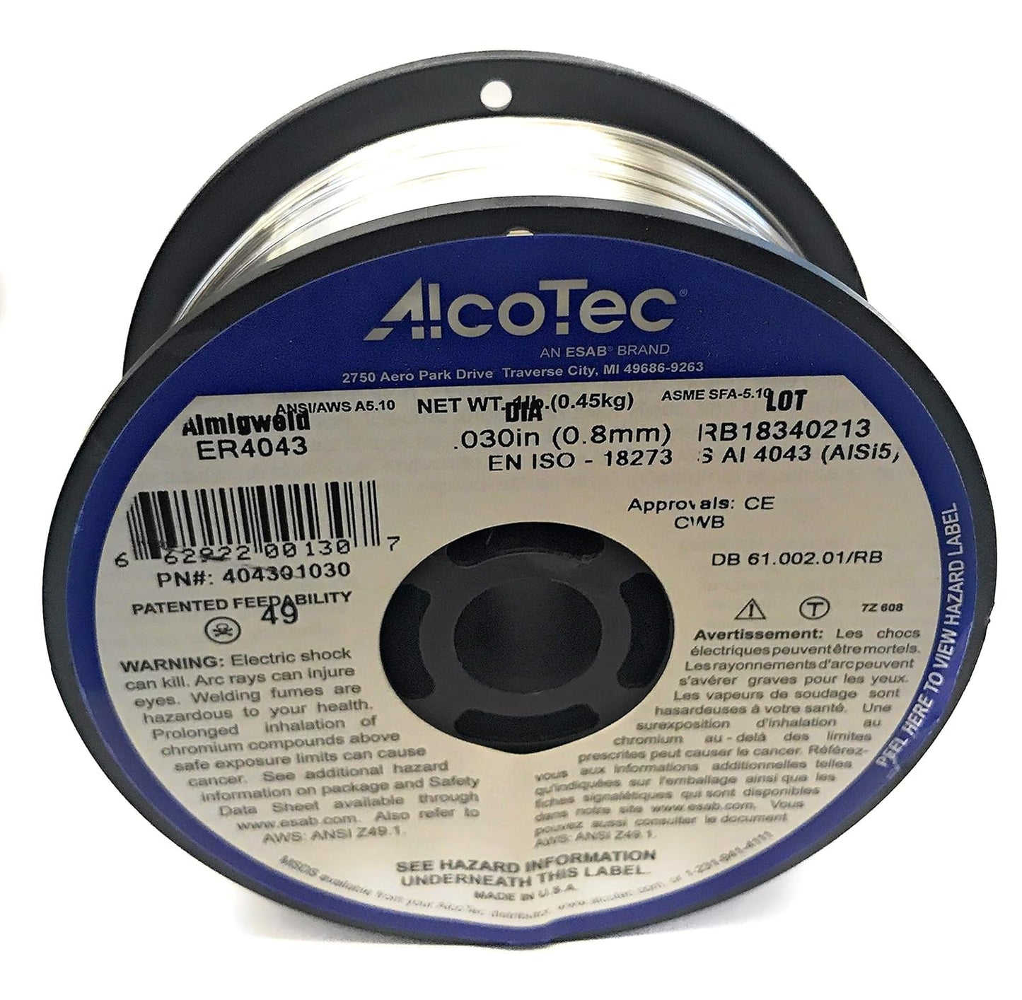 Alcotec 404301030, ER4043 .030 1# Spool Alum MIG Wire , 18 Spools