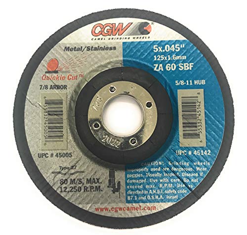 CGW Abrasives 45005 Cut-Off Wheel 5" x 7/8" Type 27 Zirconia Aluminium Oxide,  Pack of (25)