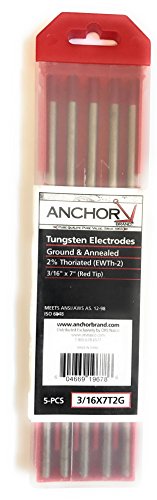 Anchor Tungsten - 3/16" x 7" 2% Ground Tungsten Red, Pack of (5)