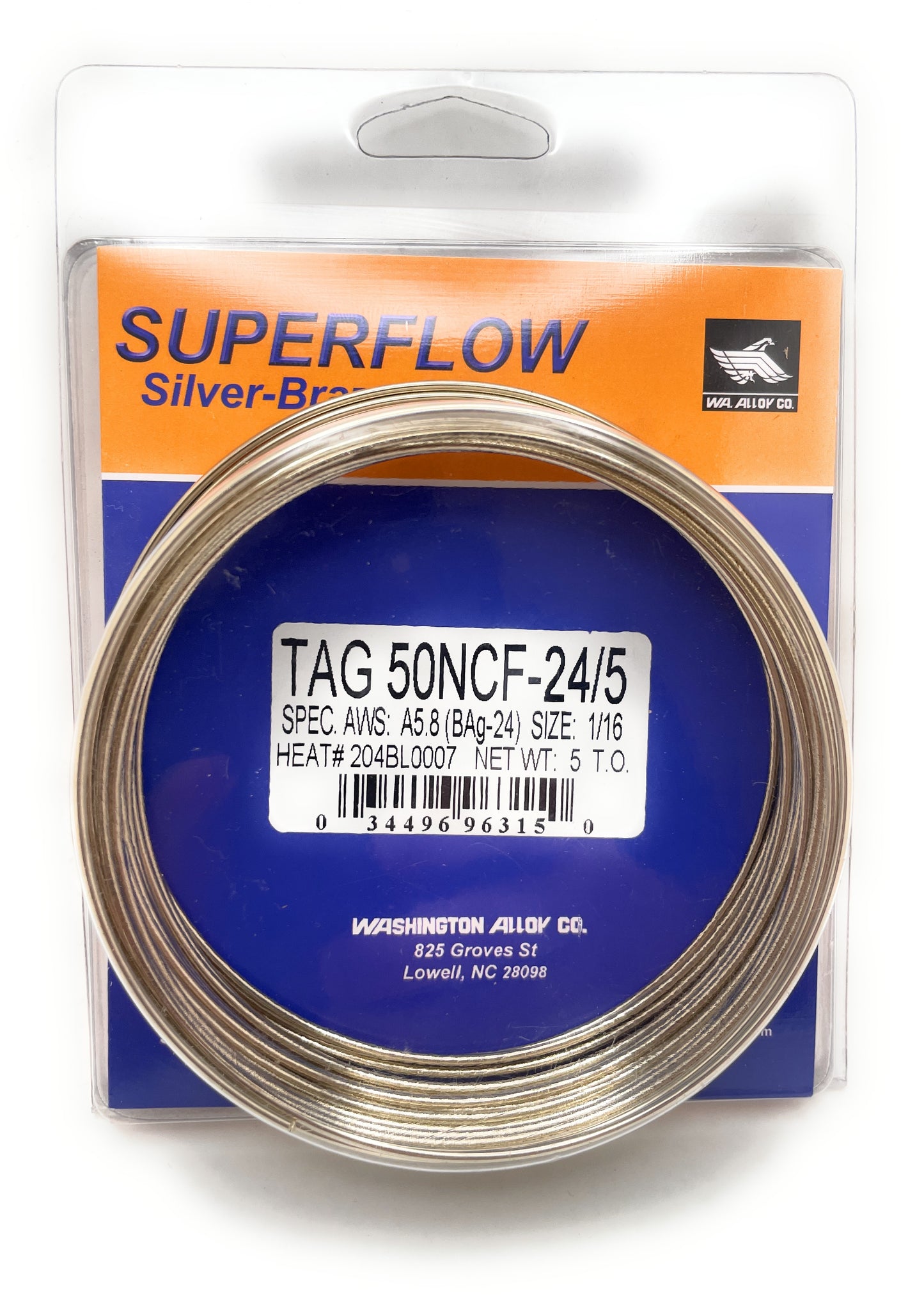 Washington Alloy, TAG-50NCF-24/5, BAg-24 50N Silver Solder, 1/16" x 5 troy ounce, Pack of (1)