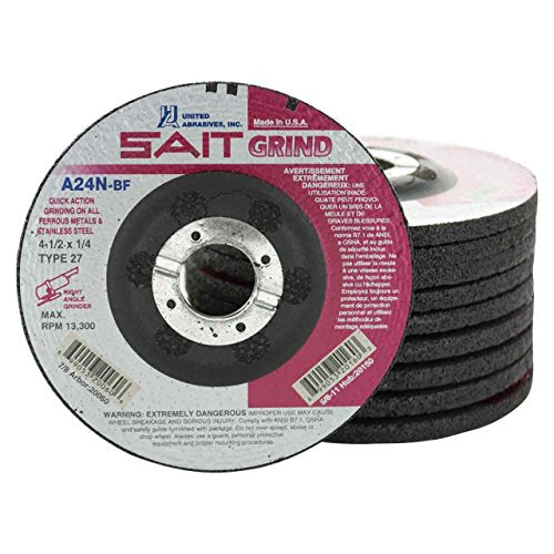 Sait 20060, 4.5" X 1/4" X 7/8" Fast Grinding Wheels, Pack of (25)