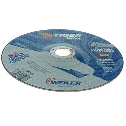 Weiler 58107, 7" x .060" x 7/8", Tiger INOX Type 27 Cut Off Wheel, INOX60S, (Pack of 25)