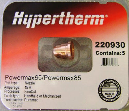 Hypertherm 220930, Duramax Fine Cut Nozzle, Pack of (5)