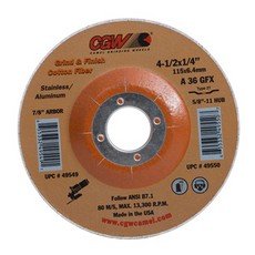 CGW 49549, Cotton Blending Disc, 4-1/2" X 1/4" X 7/8" A36GFX, Pack of (1)