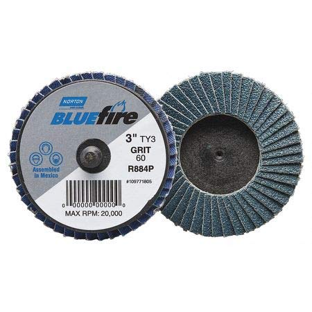 Norton 90168, Flap Disc, MD, Grit 80, TY 3, 2in, Bluefire, Pack of (3)