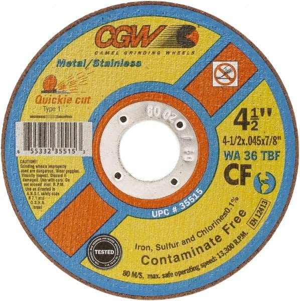 CGW Abrasives 35515, 4-1/2 x 0.045 7/8" Hole 36 Grit  Cutoff Wheel, Pack of (25)