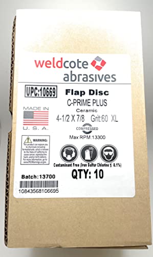 Weldcote 10669, Flap Discs, C-Prime Ceramic, XL, 4 1/2", 60 Grit, 7/8 Arbor, Pack of (10)