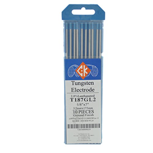 CK T187GL2 2% Lanthanated Tungsten Electrode 1/8" X 7", 10 pack