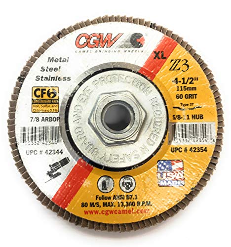 CGW Abrasives 42354 Abrasive Flap Disc 4-1/2" x 5/8-11" 60 Grit Zirconia - Pkg Qty 10, (Sold in packages of 10)