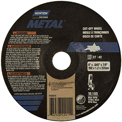 Norton 66252842015 6x.040x7/8 in. Metal Cut-Off Wheels, Alum. Oxide, Type 42, 60 Grit, 25 pack