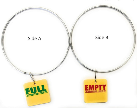 Cylinder Tank Status Tags - EMPTY or FULL with 5" Steel Ring With Metal Clip, Pack of (25)