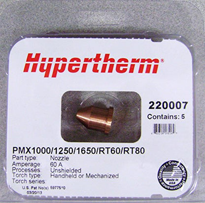 Hypertherm 220007 Nozzle, Unshielded Extended, 60 Amp, Pack of (5)